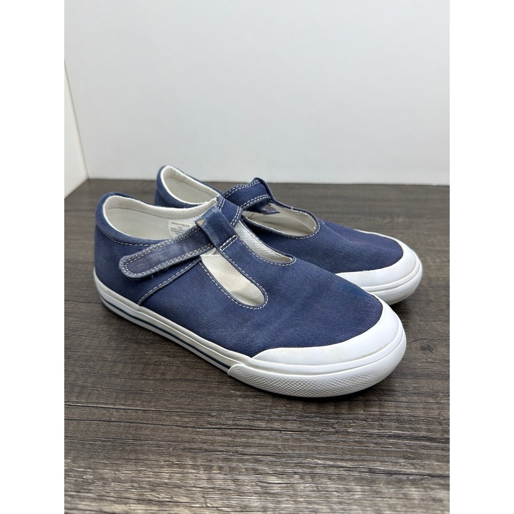 Footmates Ariel T-Strap Sneaker Girls 13 Navy Canvas Classic Preppy *Flawed